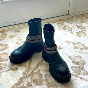 Black lug some boots from Aldo. Cute jewel detail around ankle. EUC worn twice